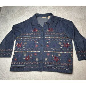 Vintage Bechamel Women 2X Embroidery Flowers Long Sleeve Button Up Shirt